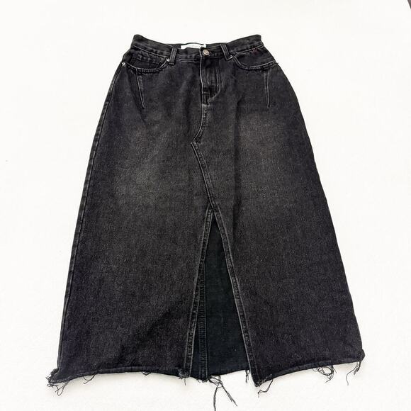 Petal + Pup Black Denim Front Slit Jean Cotton Skirt Size 2 - Picture 1 of 7